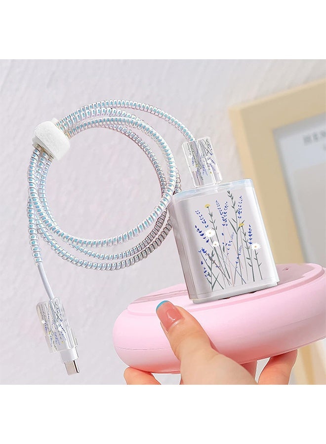 حماية كابلات DIY الزهرة اللطيفة لشاحن iPhone، بنمط باقة أرجوانية كاواي، موفر لسلك سماعة وكابل شحن البيانات لشاحن iPhone 20W - Image 3
