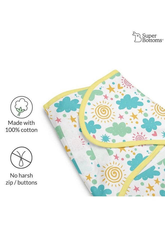 Superbottoms - Dry Feel Swaddle Wrap For Newborn ; Superdryfeel Layer To Keep Baby Dry ; Extra Soft ; 100% Cotton ; Easy To Wear Travelfriendly Wrapper ; 03 Months Baby Wrappers ; Happy Clouds - Image 1