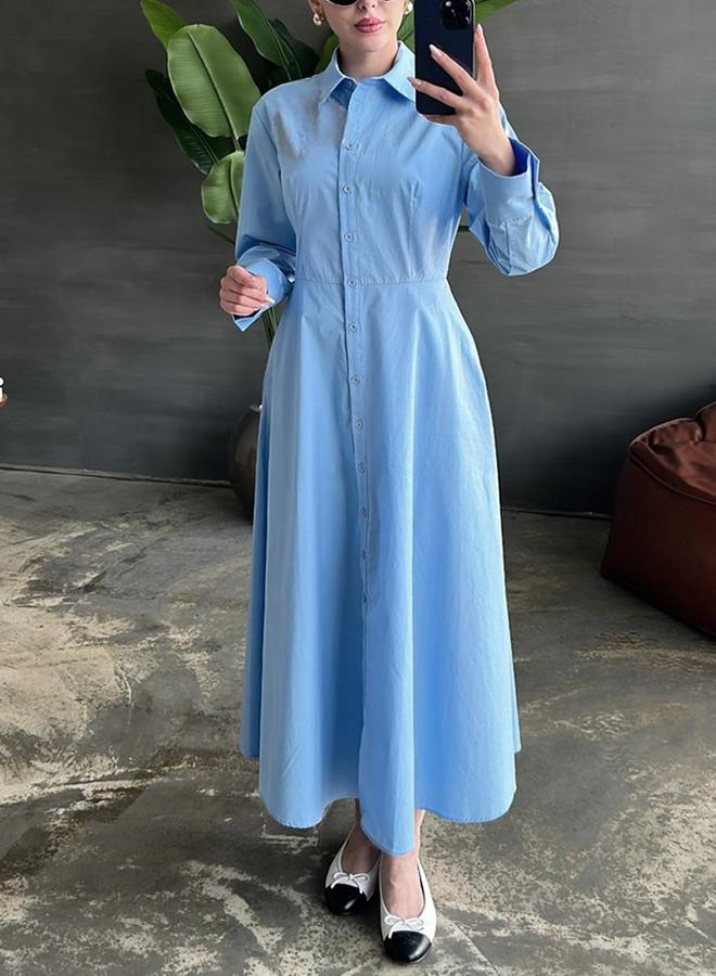 تايك تو فستان ميدي سادة بأكمام طويلة - Image 1