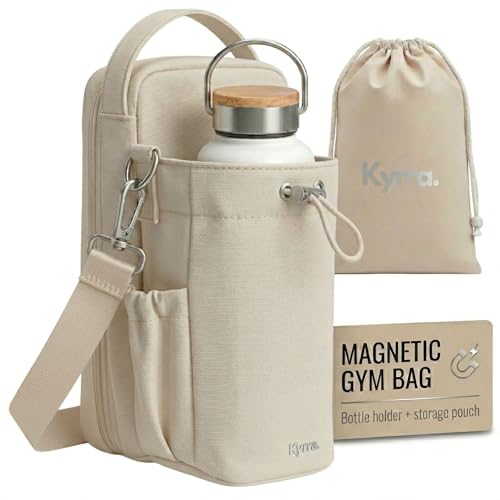 kyrra. Magnetic Gym Bag Beige with Water Bottle Holder Reusable Pouch 2 Bags in 1 Compact Crossbody Small Sports Training Bag Durable Waterproof Fitness Organizer Workout pouch for Men Women Travel - Image 1