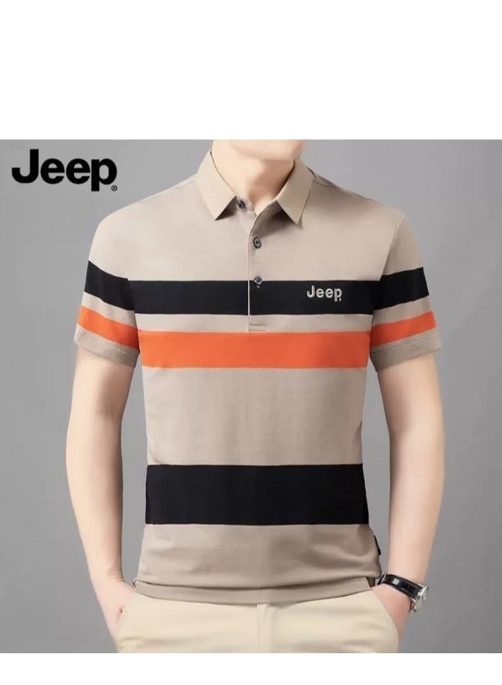 Jeep Striped Slim Fit Lapel Fashion POLO Shirt - Image 1