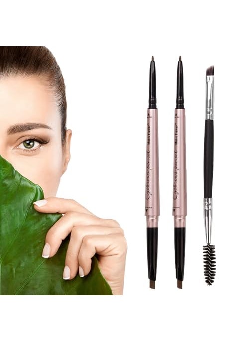 HeyBeauty 2 Pack Eyebrow Pencil, Waterproof Eyebrow Makeup with Dual Ends, Professional Brow Enhancing Kit with Eyebrow Brush (Dark Brown #1) 