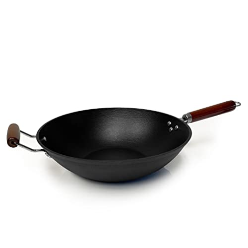 21st & Main Light weight Cast Iron Wok, Stir Fry Pan, Wooden Handle, 14 Inch, chef’s pan, pre-seasoned nonstick, commercial and household, for Chinese Japanese and others Cooking - Image 1