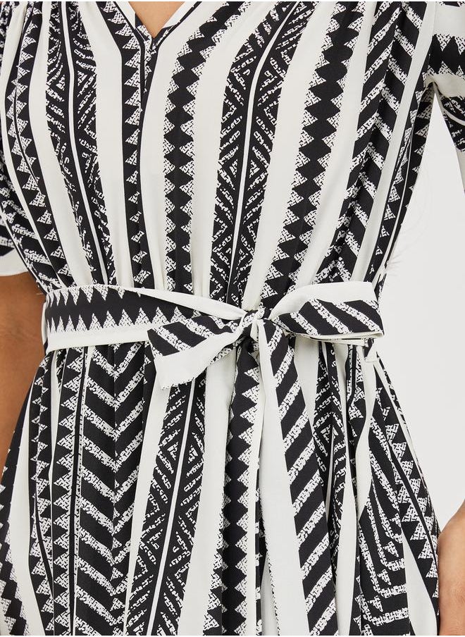 Take Two Off Shoulder Neck All Over Print A-Line Midi Dress  - Image 3