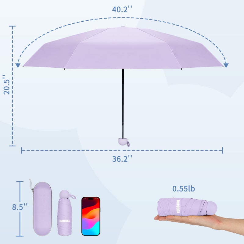 Yoobure Travel Umbrella Portable Compact Umbrellas, Pocket Mini for Purse, Umbrellas for UV Sun & Rain Small for Backpack, Umbrella with Case Folding for Kids Women - Image 2