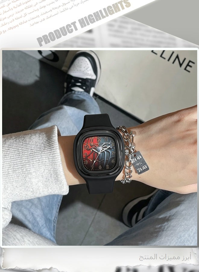 SPIDERMAN hero Inspired Analog Quartz Watch – Unique Square Face with 3D Spider Web Design, All-Black Silicone Strap Casual Sport Wristwatch for Men Women & Teens - Image 4