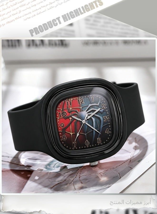 SPIDERMAN hero Inspired Analog Quartz Watch – Unique Square Face with 3D Spider Web Design, All-Black Silicone Strap Casual Sport Wristwatch for Men Women & Teens - Image 3