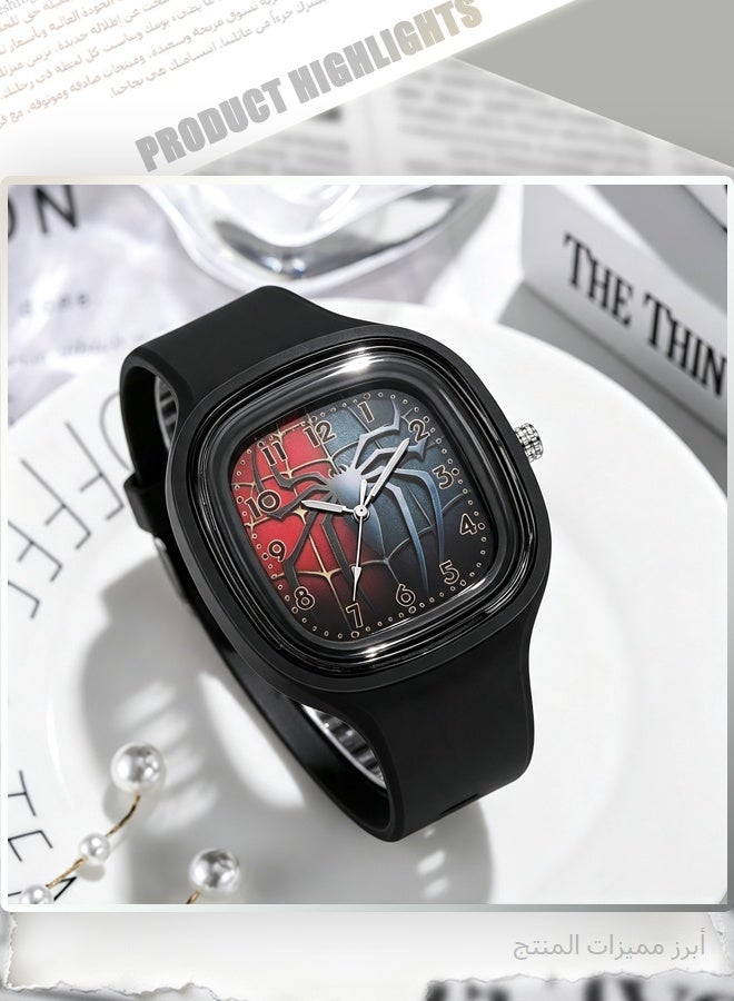 SPIDERMAN hero Inspired Analog Quartz Watch – Unique Square Face with 3D Spider Web Design, All-Black Silicone Strap Casual Sport Wristwatch for Men Women & Teens - Image 5