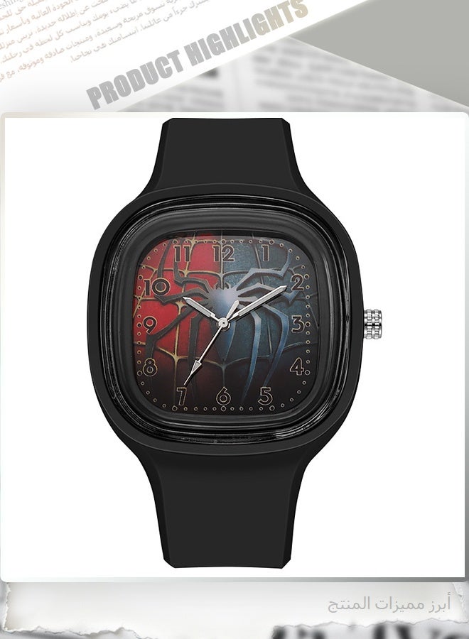 SPIDERMAN hero Inspired Analog Quartz Watch – Unique Square Face with 3D Spider Web Design, All-Black Silicone Strap Casual Sport Wristwatch for Men Women & Teens - Image 2