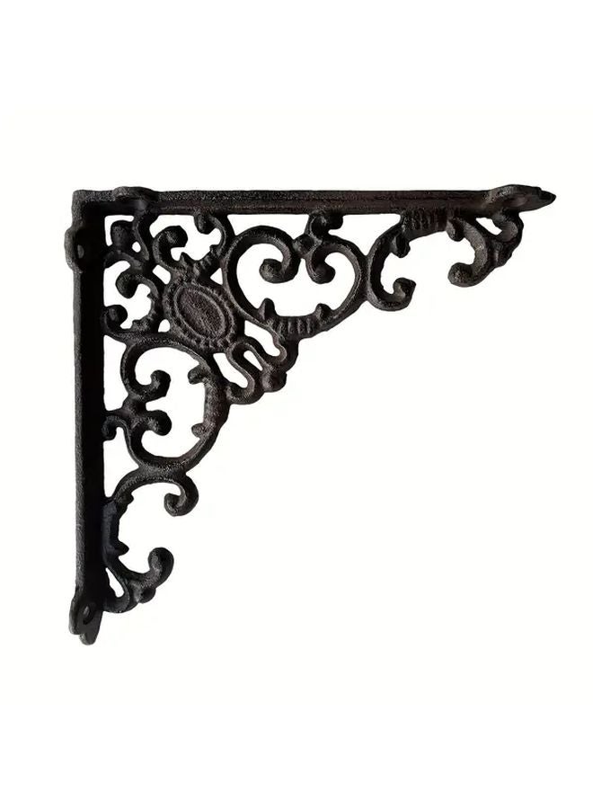 Cast Iron Wall Mounted Shelf Bracket European Floral Design Right Angle Support Dark Brown - Image 2