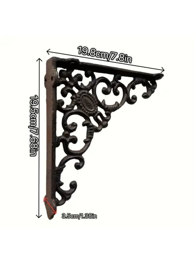 Cast Iron Wall Mounted Shelf Bracket European Floral Design Right Angle Support Dark Brown - Image 1