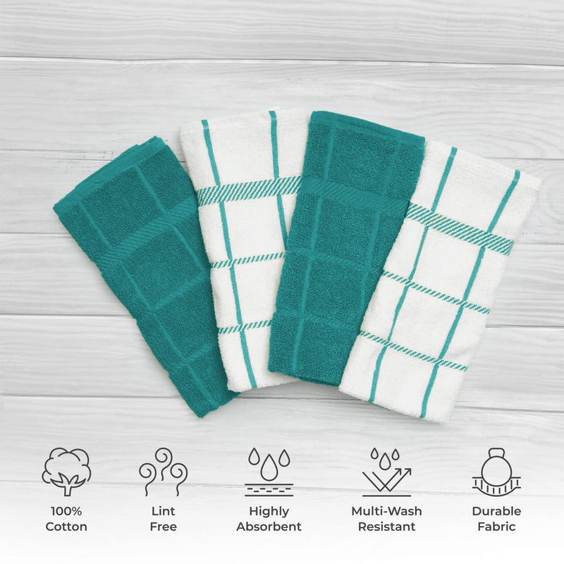 Mellow Buff 100% Cotton Terry Dish Cloth & Dish Towel (Teal, Dish Towel - 4 Pack) - Image 2