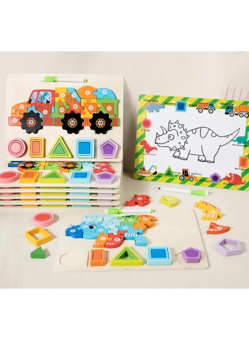 i diD 3D Puzzles Learning Game Educational Drawing Board Toy Kids Montessori Geometric Shape Matching Wooden Toys - Image 3