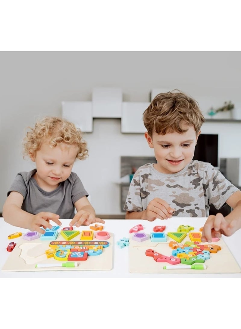 i diD 3D Puzzles Learning Game Educational Drawing Board Toy Kids Montessori Geometric Shape Matching Wooden Toys - Image 2