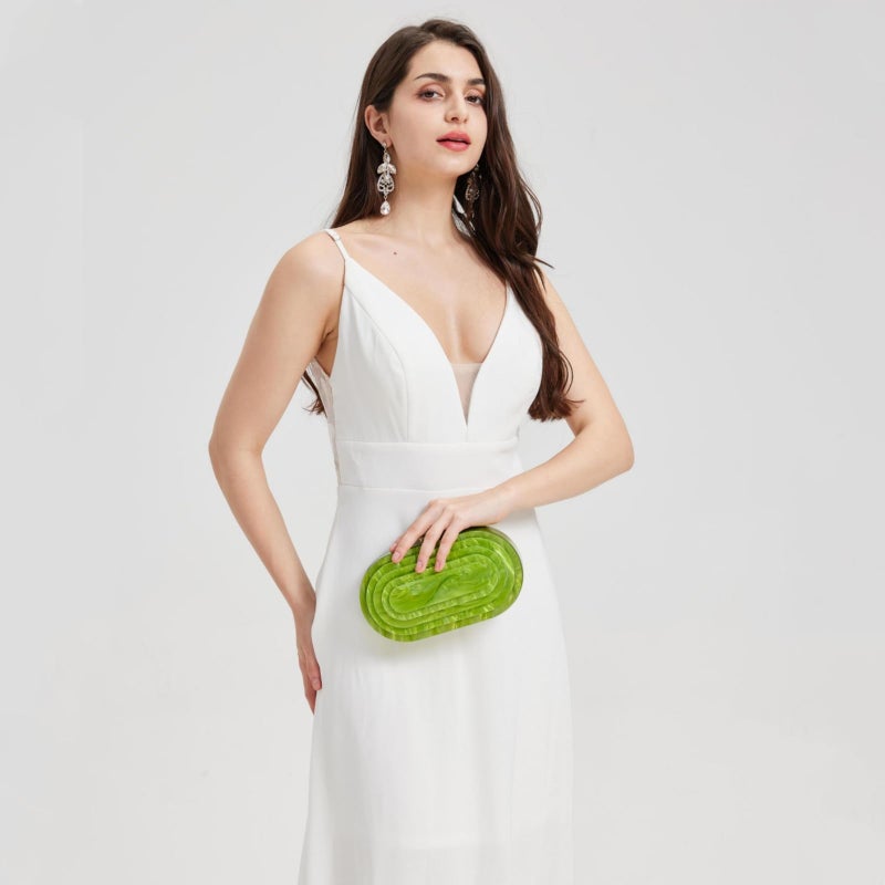 GSYPS Acrylic Clutch Purse Marbled Evening Handags Elegant Shoulder Bag for Wedding Cocktail Party Prom C-Green - Image 3