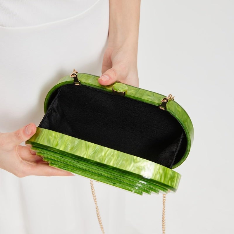 GSYPS Acrylic Clutch Purse Marbled Evening Handags Elegant Shoulder Bag for Wedding Cocktail Party Prom C-Green - Image 4