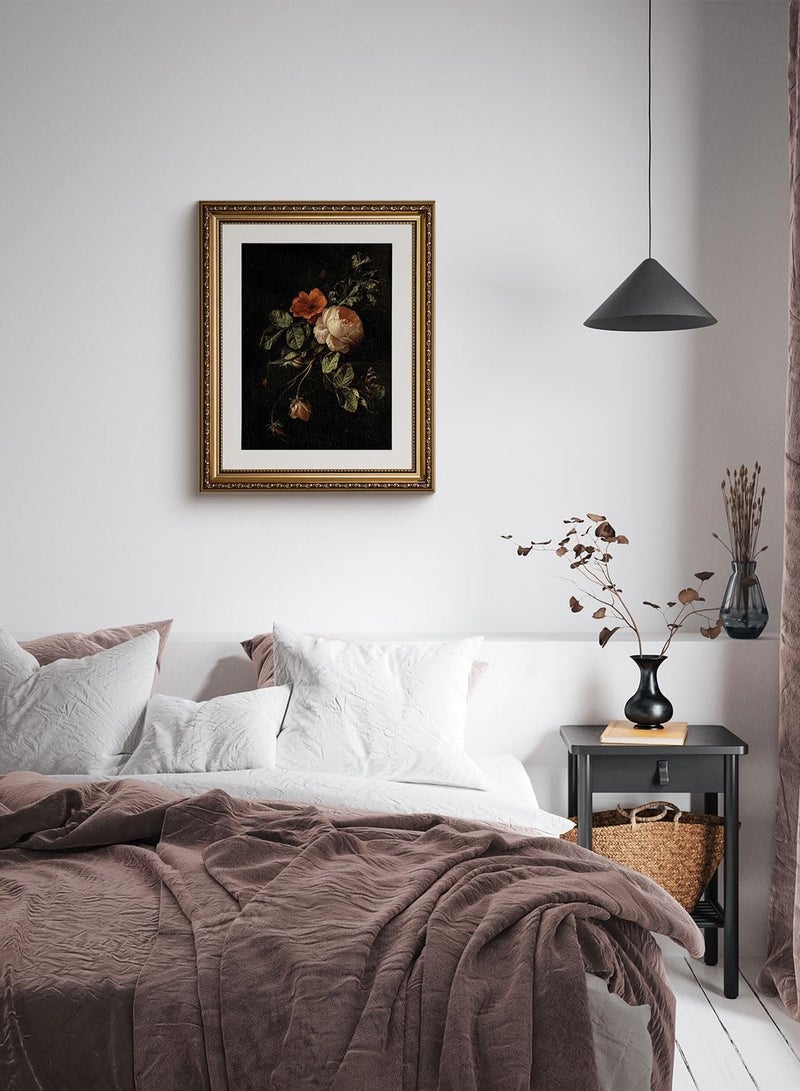 مؤسسة فكرة اليوم لوحة فنية جدارية بإطار ذهبي عتيق، لوحات صور زهرية وردية عتيقة مقاس 13 × 16 بوصة، عمل فني قماشي بإطار عتيق، ديكور جداري بإطار صورة فيكتوري لغرفة النوم والحمام والمعرض - Image 2