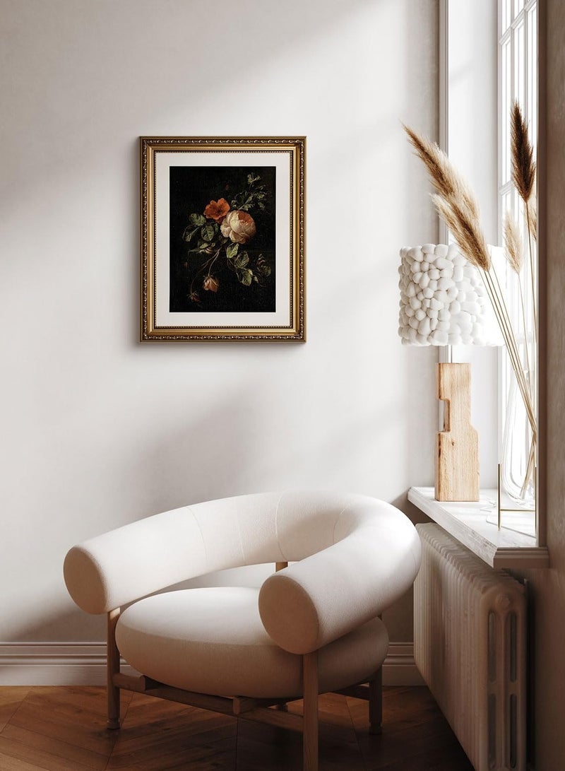 مؤسسة فكرة اليوم لوحة فنية جدارية بإطار ذهبي عتيق، لوحات صور زهرية وردية عتيقة مقاس 13 × 16 بوصة، عمل فني قماشي بإطار عتيق، ديكور جداري بإطار صورة فيكتوري لغرفة النوم والحمام والمعرض - Image 3