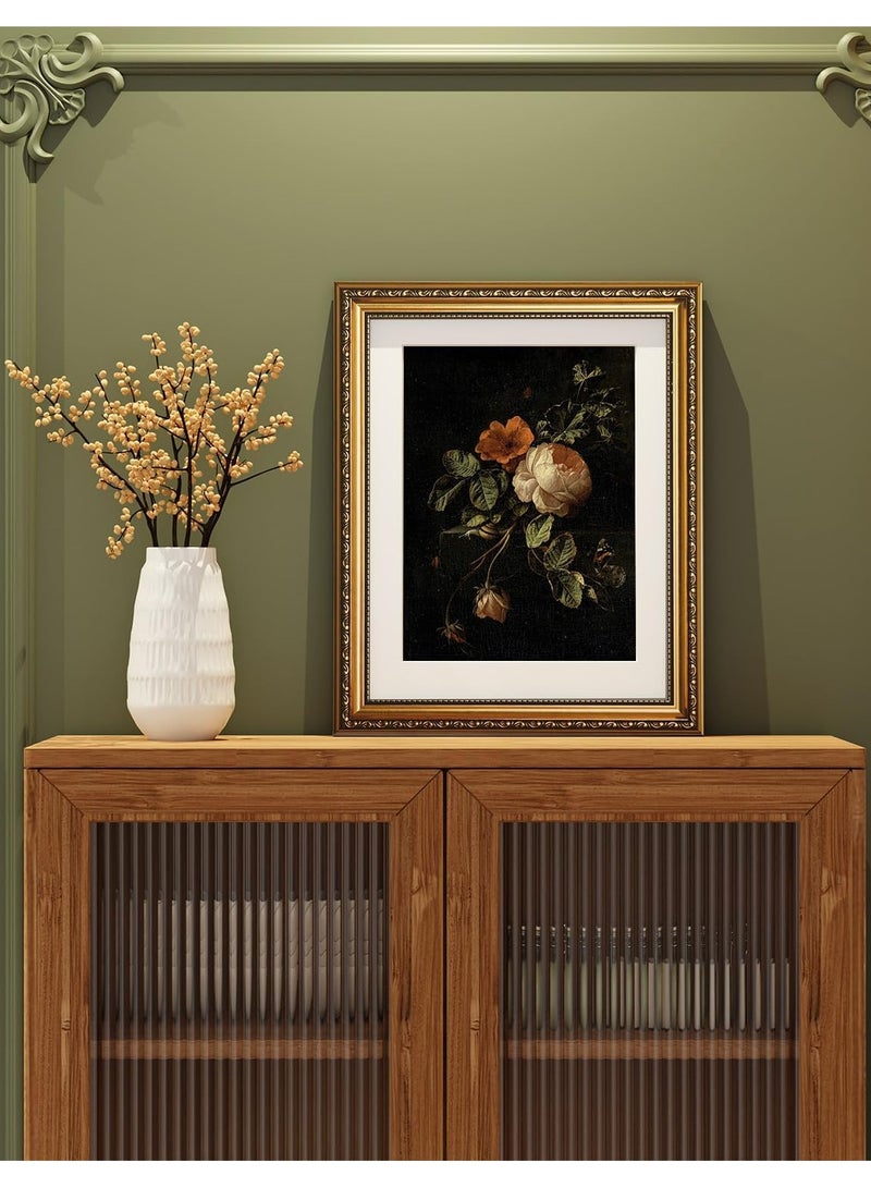 مؤسسة فكرة اليوم لوحة فنية جدارية بإطار ذهبي عتيق، لوحات صور زهرية وردية عتيقة مقاس 13 × 16 بوصة، عمل فني قماشي بإطار عتيق، ديكور جداري بإطار صورة فيكتوري لغرفة النوم والحمام والمعرض - Image 4