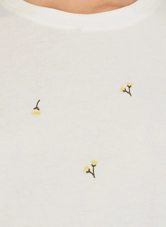 Styli White Oversized Embroidery Detail T-Shirt for Women | Best Price UAE