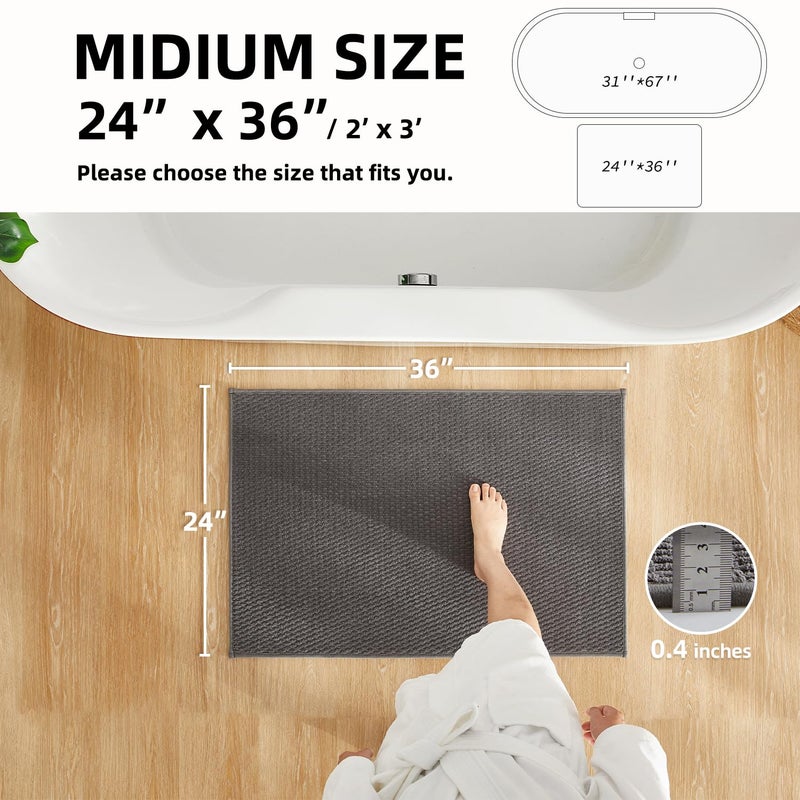 TYUU Bathroom Rugs Non Slip Washable, Super Absorbent Thin Bath Mat Quick Dry Low Pile Bathroom Rug, Dark Grey 24"x36" - Image 2