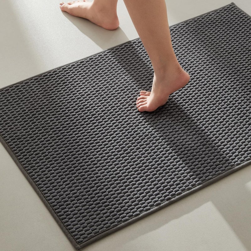TYUU Bathroom Rugs Non Slip Washable, Super Absorbent Thin Bath Mat Quick Dry Low Pile Bathroom Rug, Dark Grey 24"x36" - Image 1