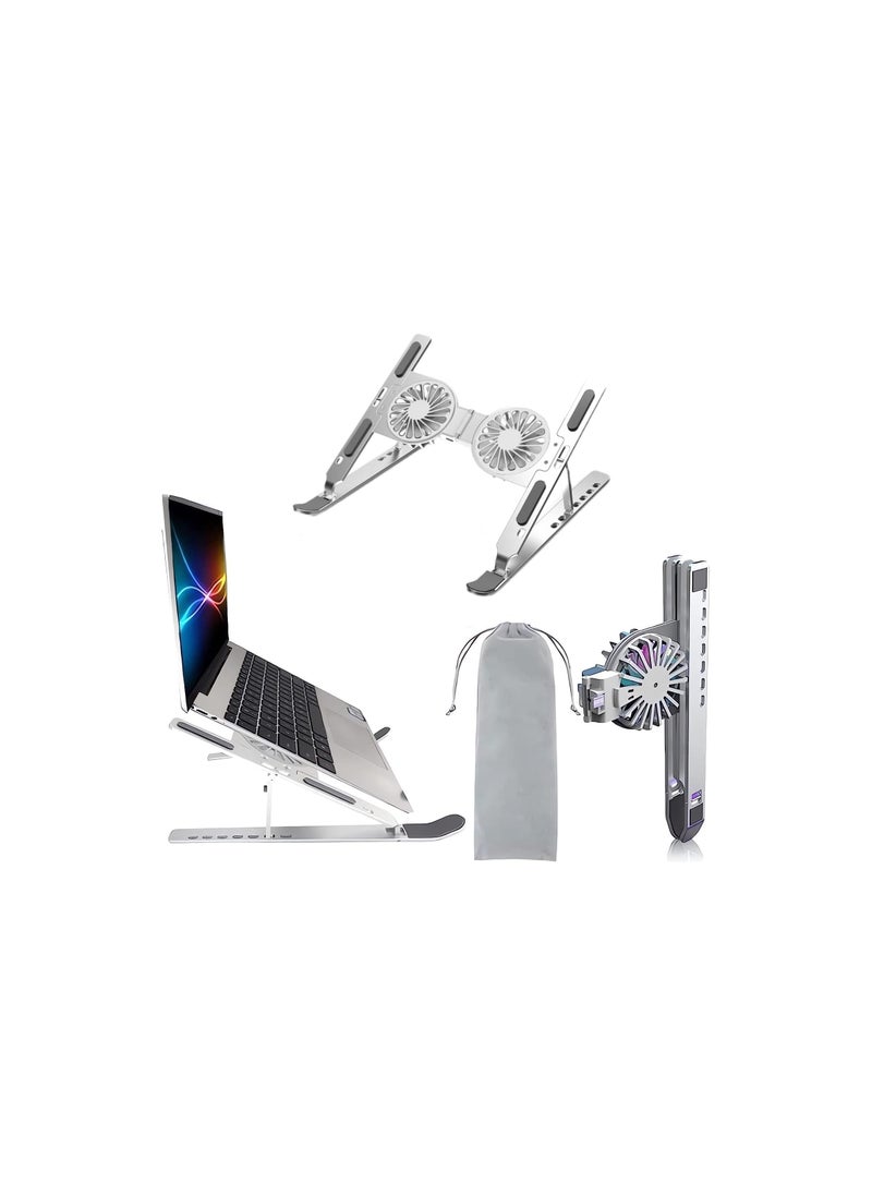 Generic Laptop Stand with Cooling Fans, Adjustable Height, Foldable Design for 10-17 Inch Laptops, Silver 