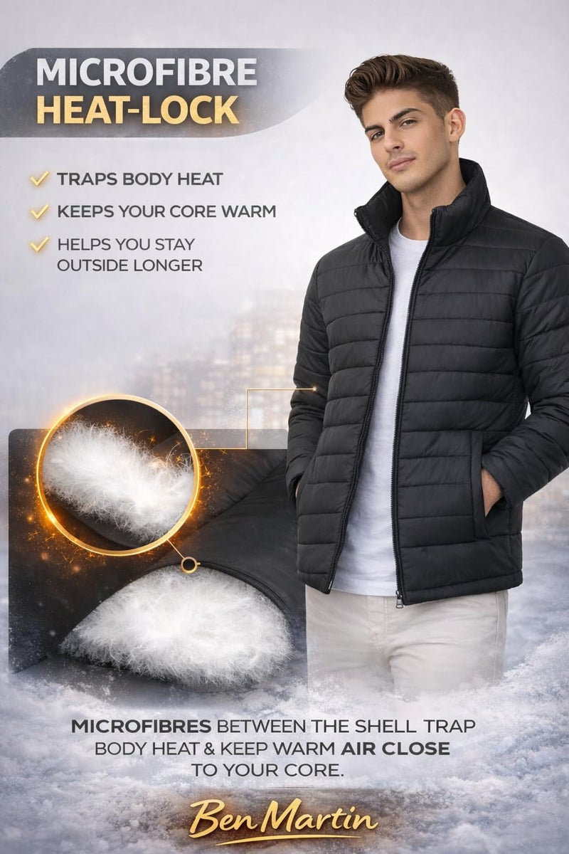 Ben Martin Men’s Black Quilted Winter Jackets || Lightweight Puffer Jacket for Men || Full Sleeve Stand Collar Jacket:s || Warm & Comfortable Winter Wear || Casual & Travel Jacket' for Men' - Small - Image 4
