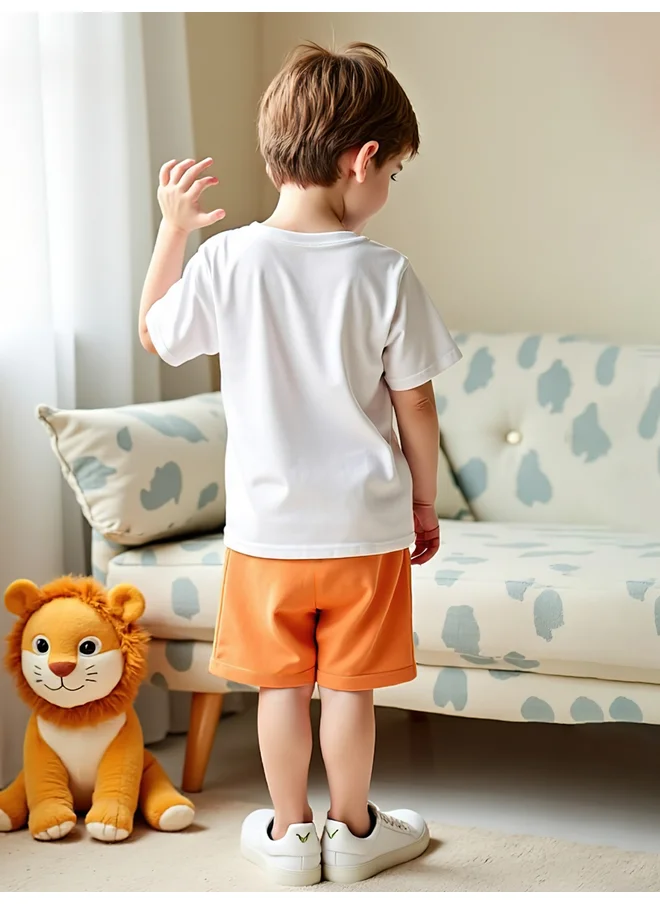 تايك تو Take Two Kids 2pcs Dinosaur Print T-Shirt and Orange Shorts Sets