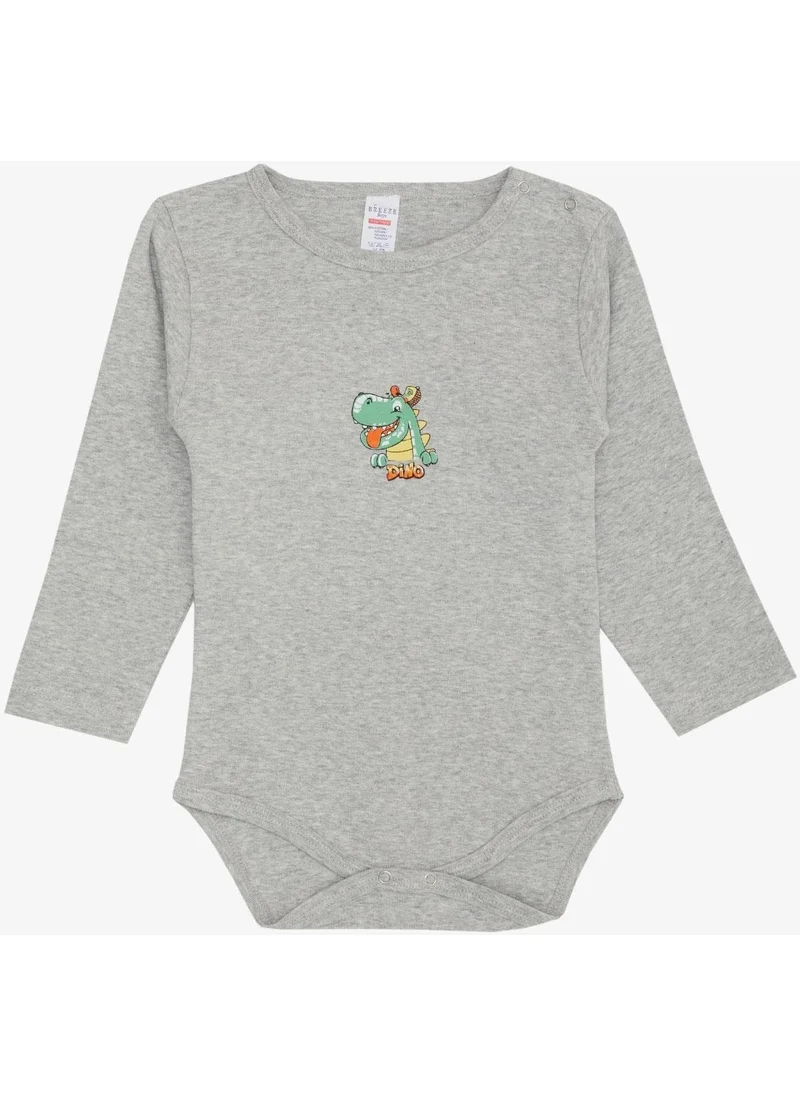 Breeze Baby Boy Snap Bodysuit Happy Dinosaur Printed 9 Months-3 Years, Gray Melange