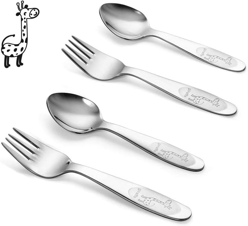 FUNNUO 4 Piece Stainless Steel Toddler Forks and Spoons with Smooth Rounded Edges | Self-Feeding Toddle Utensil Set for Babies 1+ Year Old | Dishwasher Safe Baby Silverware Set - Image 1