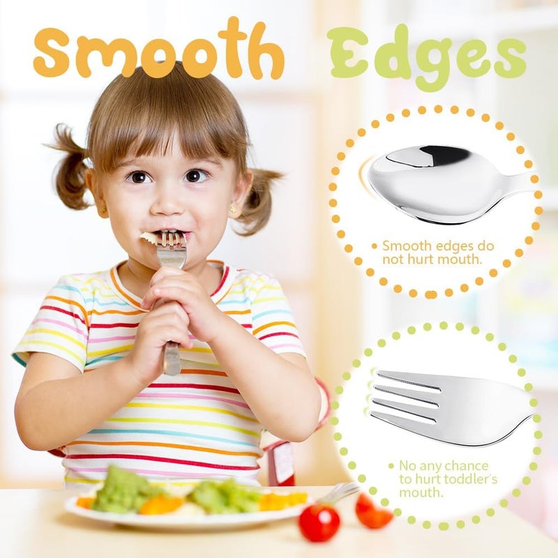 FUNNUO 4 Piece Stainless Steel Toddler Forks and Spoons with Smooth Rounded Edges | Self-Feeding Toddle Utensil Set for Babies 1+ Year Old | Dishwasher Safe Baby Silverware Set - Image 5