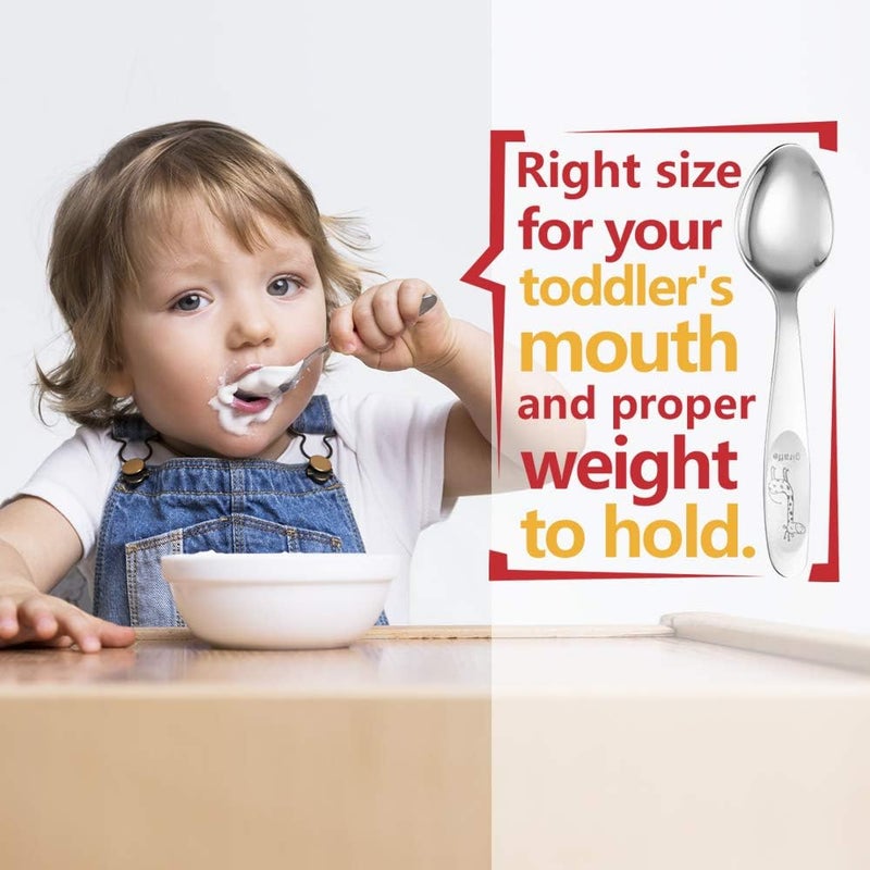 FUNNUO 4 Piece Stainless Steel Toddler Forks and Spoons with Smooth Rounded Edges | Self-Feeding Toddle Utensil Set for Babies 1+ Year Old | Dishwasher Safe Baby Silverware Set - Image 3