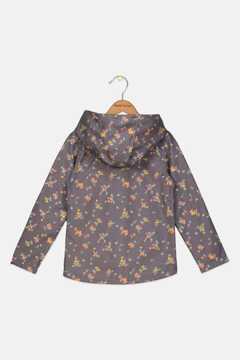 Body Glove Kids Girl Floral Print Softshell Jacket, Grey - Image 2