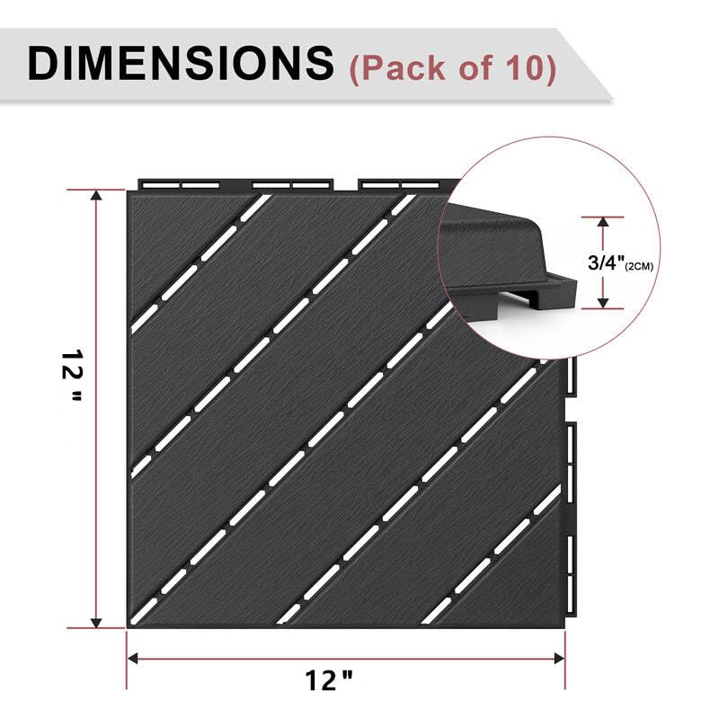 VANCASTLE Interlocking Floor Tiles, 12" x 12" Outdoor Flooring，All-Weather Waterproof Deck Tiles for Patio/Poolside/Garage/Gym, 1 Sq Ft Coverage per Tile, Easy to Install, Dark Grey/9 Pack - Image 5