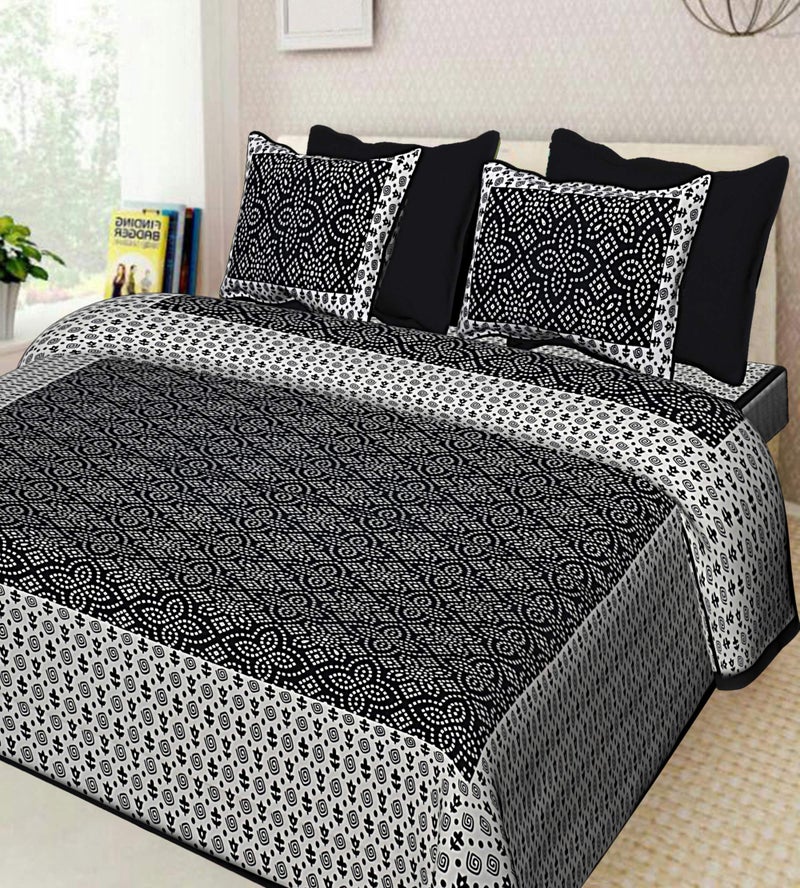 PURE COMFORT 100% Cotton Jaipuri Super King Size Double Bedsheet with 2 Pillow Covers, King, Black - Image 2