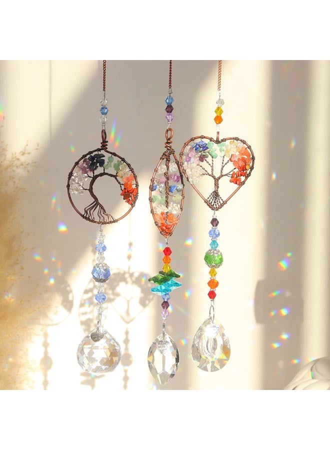 LPKADQA 3pcs Crystal Suncatchers for Windows Hanging Tree of Life Sun Catchers Decor with Prisms for Home Indoor Outdoor Car Making Rainbows - Image 1