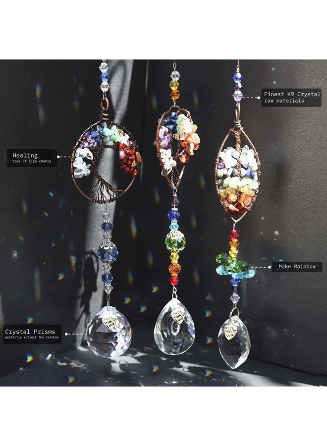 LPKADQA 3pcs Crystal Suncatchers for Windows Hanging Tree of Life Sun Catchers Decor with Prisms for Home Indoor Outdoor Car Making Rainbows - Image 3