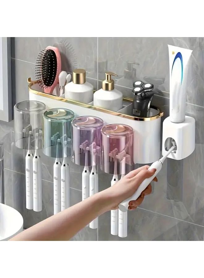 2 People Wall Mounted Toothbrush Holder With Toothpaste Organizer Multi Slot Durable Plastic Bathroom Storage Space Saving Design For 5 Toothbrushes And Toiletries Easy Installation - Image 4
