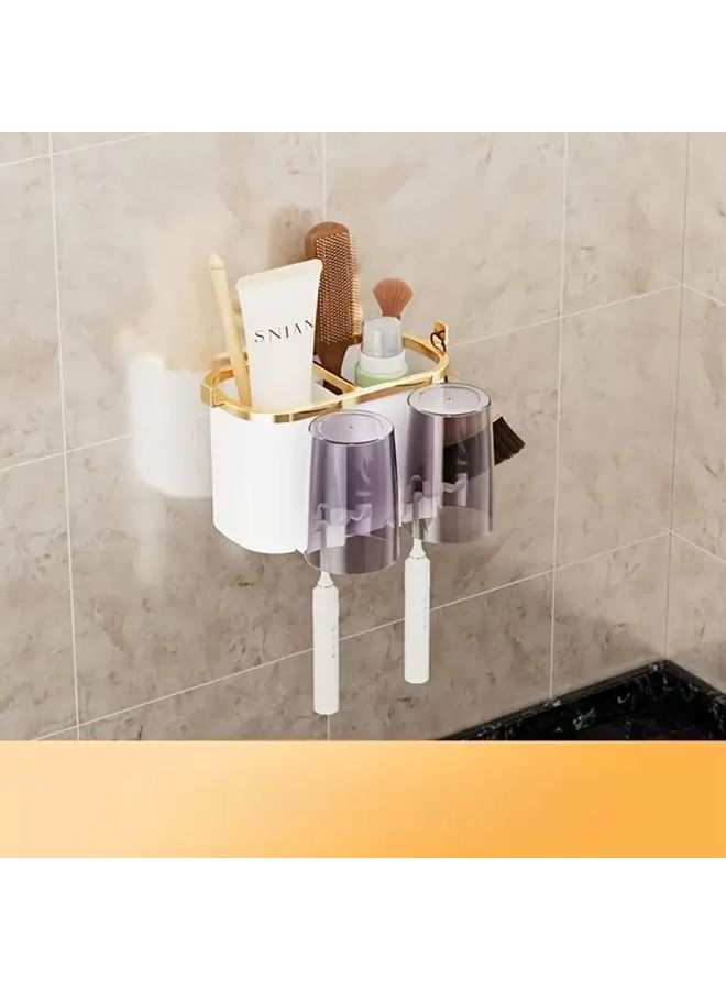 2 People Wall Mounted Toothbrush Holder With Toothpaste Organizer Multi Slot Durable Plastic Bathroom Storage Space Saving Design For 5 Toothbrushes And Toiletries Easy Installation - Image 2