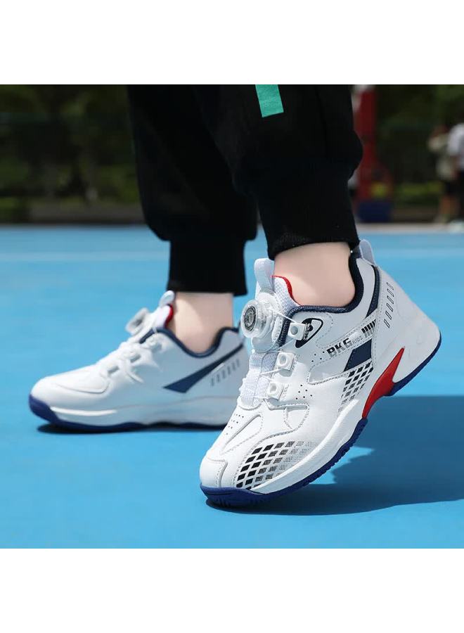 Bkg Kids Badminton Shoes Non-slip Sports Student Wear-resistant Dial Buckle Zyx25508 White Blue Red Size 36 - Image 4