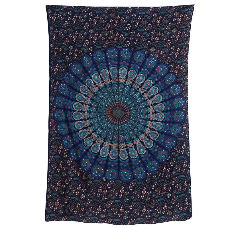 Bless International Handmade Indian hippie Bohemian Psychedelic Peacock Mandala Wall hanging College Dorm Beach Throws Table Cloth Bedding Tapestry (Blue Green, Medium(54x60Inches)(137x152cms)) - Image 4