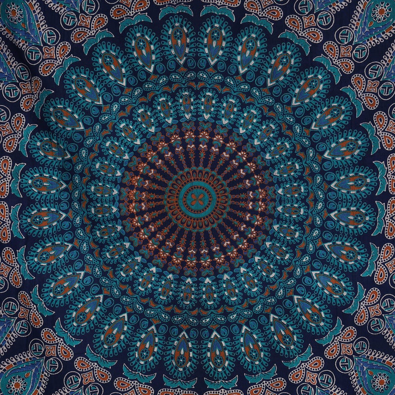 Bless International Handmade Indian hippie Bohemian Psychedelic Peacock Mandala Wall hanging College Dorm Beach Throws Table Cloth Bedding Tapestry (Blue Green, Medium(54x60Inches)(137x152cms)) - Image 3