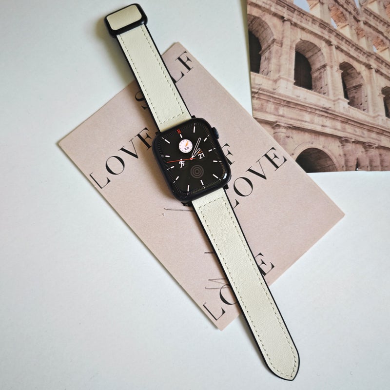 إيروريكس لساعة Apple Watch Series 7 مقاس 41 مم، سوار ساعة من السيليكون القابل للطي والمشبك المغناطيسي المربع (بيج) - Image 2