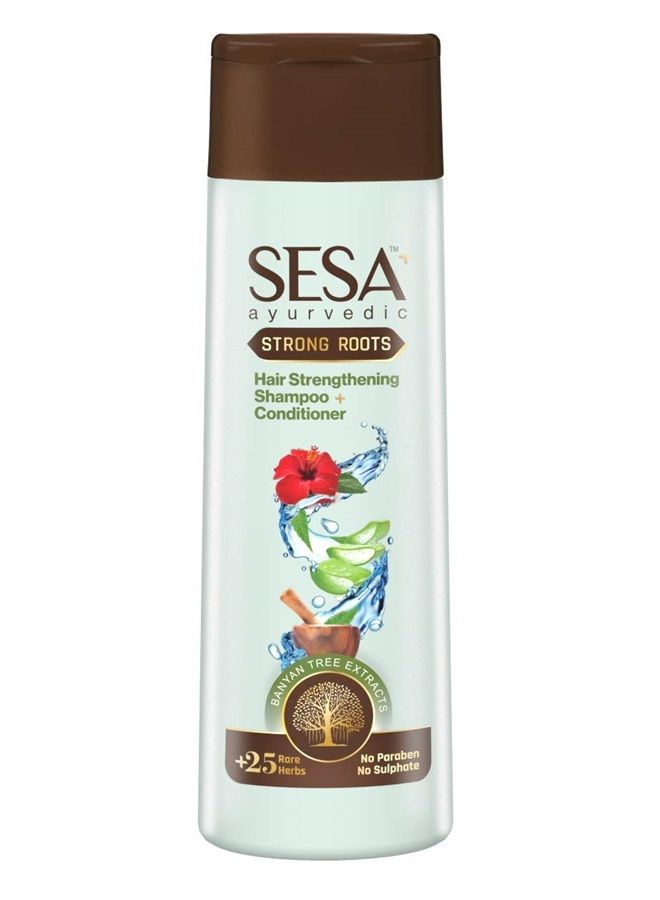 Sesa Sesa Ayurvedic Strong Roots Hair Strengthing Shampoo + Conditioner for Hair Fall Control and Hair Growth All Hair Types Paraben Free & Sulphate Free 200 ml (Pack of 1) Strong Roots Shampoo+Condit - Image 1