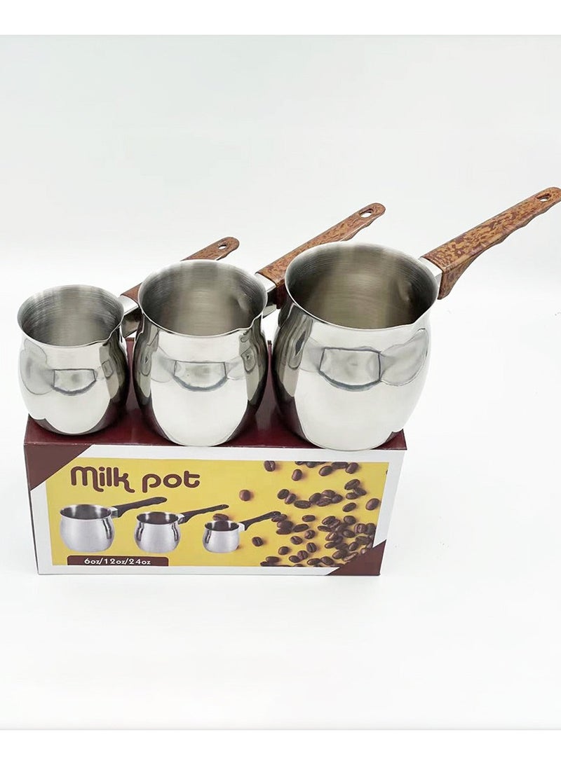 3Pcs Stainless Steel Coffee Pot with Wooden Handle , Turkish Coffee Decanter, Ideal for Warming Milk & Making Sauces, Made of Food-Grade Material - Image 2