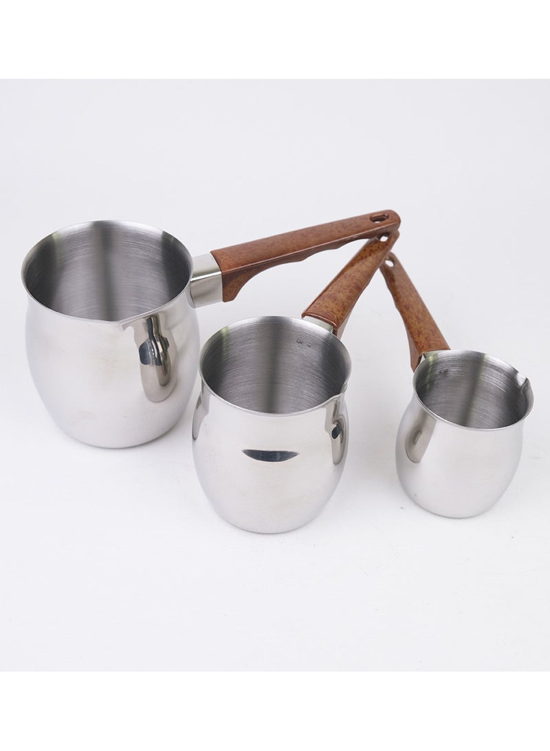 3Pcs Stainless Steel Coffee Pot with Wooden Handle , Turkish Coffee Decanter, Ideal for Warming Milk & Making Sauces, Made of Food-Grade Material - Image 3