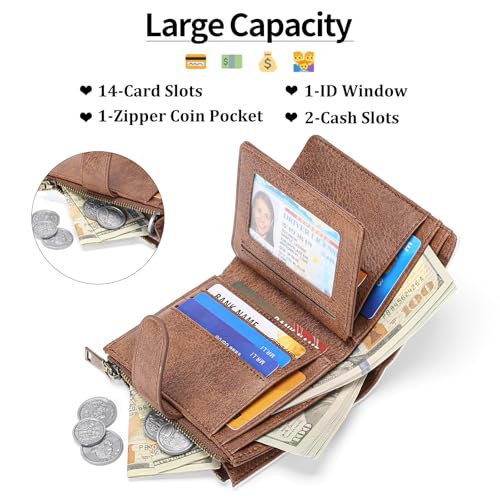 GAEKEAO Small Wallets for Women Leather RFID Blocking Bifold Zipper Pocket Wallet Card Case Purse with ID Window - Image 3