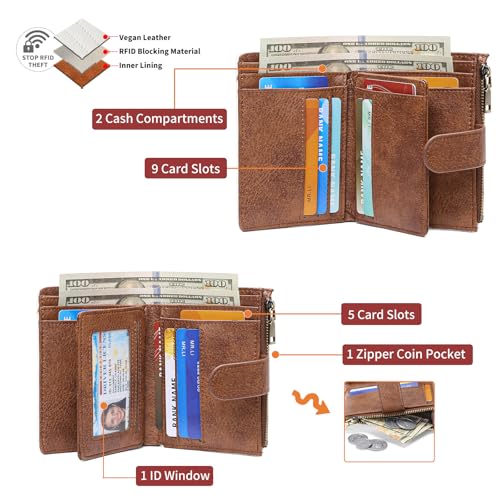GAEKEAO Small Wallets for Women Leather RFID Blocking Bifold Zipper Pocket Wallet Card Case Purse with ID Window - Image 2