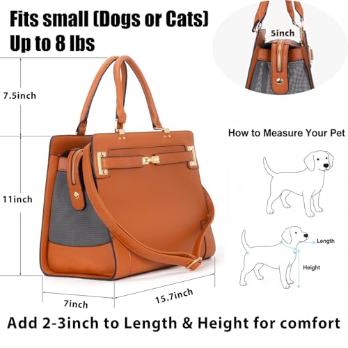 Minsong Fashion Pet Carrier Dog Cat Carrier Purse Soft-Sided Leather Handbag Pet Tote Bag for Small Dogs Puppy and Cats TSA Airline Approved (Brown) - Image 2